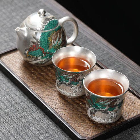 One pot and two cups of silver pattern tea set, portable office gifts