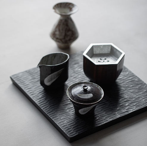Ceramic hexagonal Jianshui Tea Washing Belt Tin Cover Desktop Tea Residue Tank
