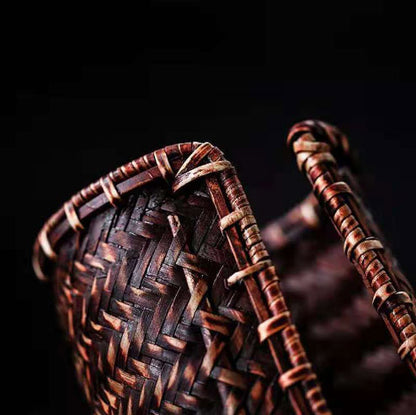 Bamboo woven cup basket, handmade tea ceremony accessories, tea set storage cup holder
