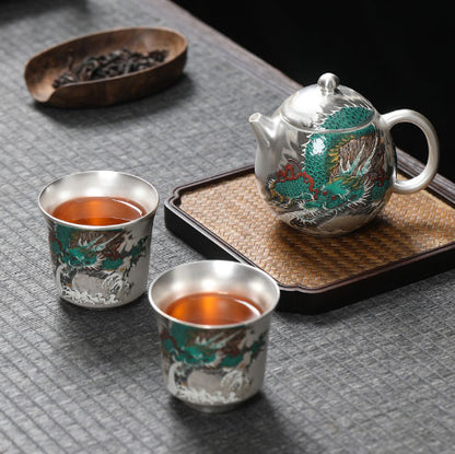 One pot and two cups of silver pattern tea set, portable office gifts