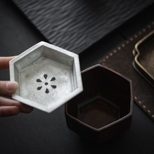 Ceramic hexagonal Jianshui Tea Washing Belt Tin Cover Desktop Tea Residue Tank
