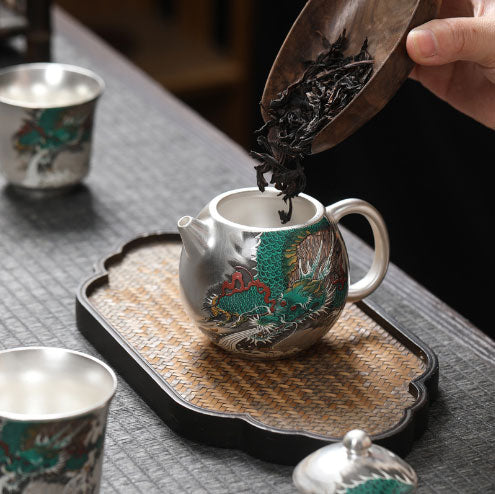 One pot and two cups of silver pattern tea set, portable office gifts